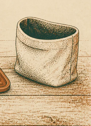 Illustration of a small plain fabric treat pouch standing open at the top