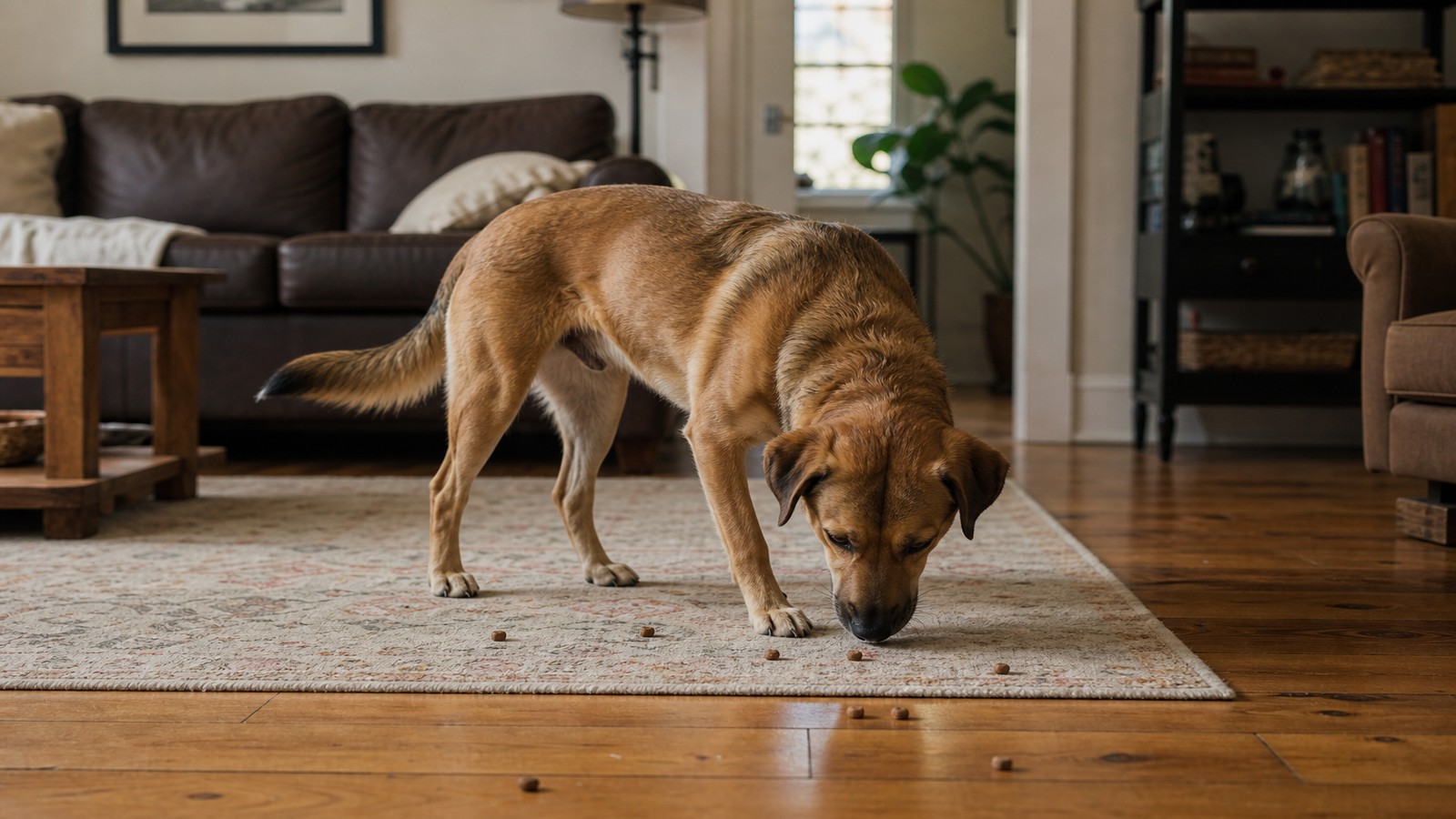 Indoor sniff scatter on a rug — field notes
